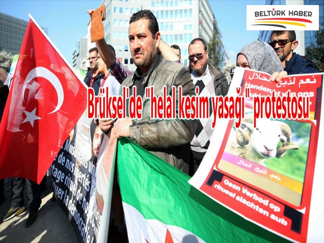 BRÜKSEL'DE HELÂL KESİM YASAĞI PROTESTOSU