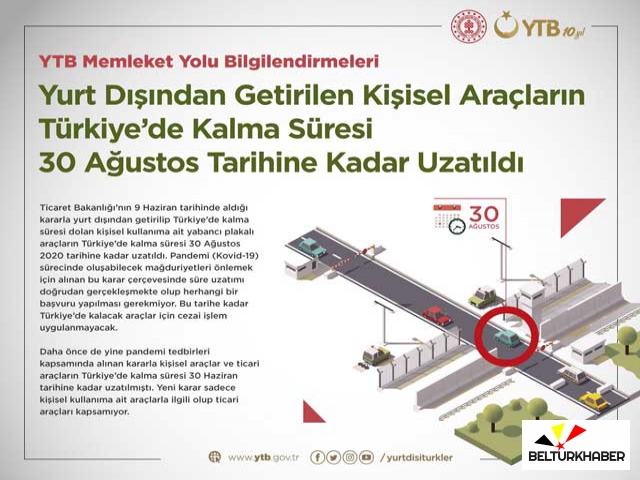 Yurt dışından getirilen kişisel araçların izin süreleri uzatıldı