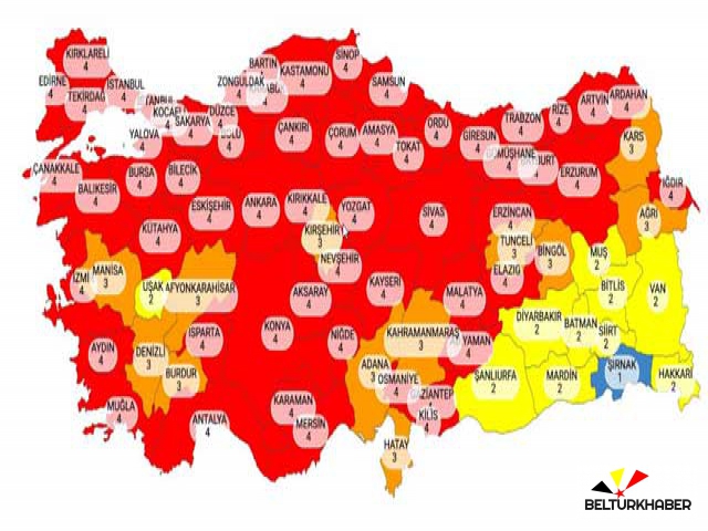 Güncellenen Türkiye Kovid-19 risk haritası açıklandı