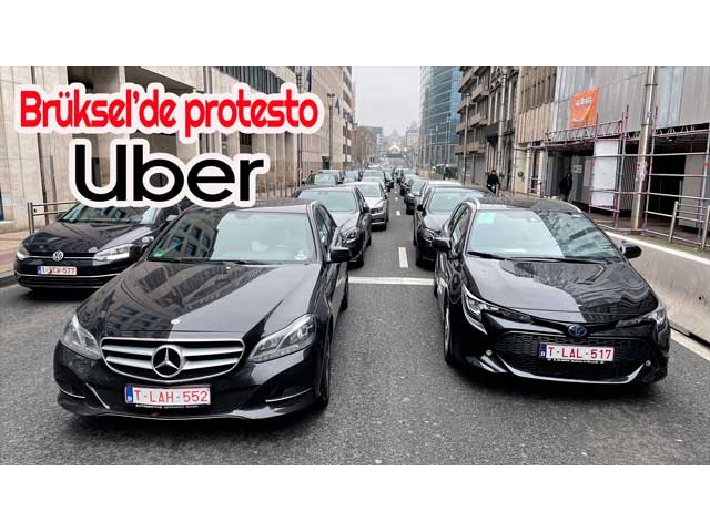 Uber sürücülerinden Brüksel’de protesto