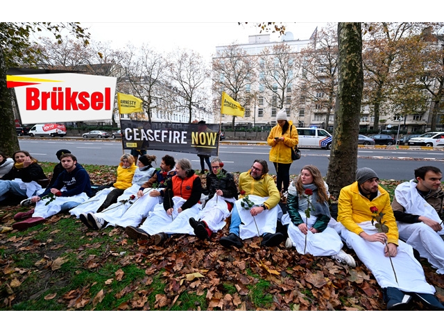 Brüksel’de ABD Büyükelçiliği önünde Filistin'e destek gösterisi