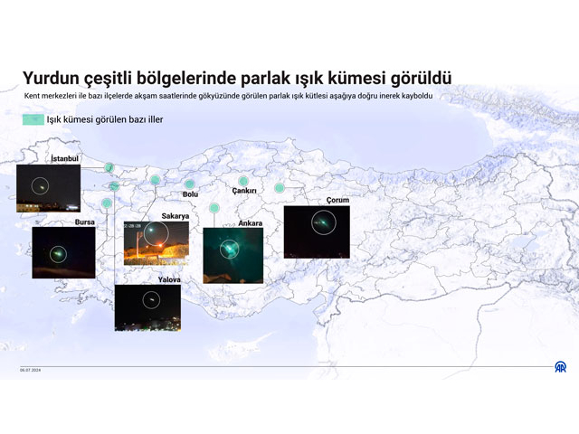 Gökyüzünden süzülen parlak ışık kümesi heyecan uyandırdı