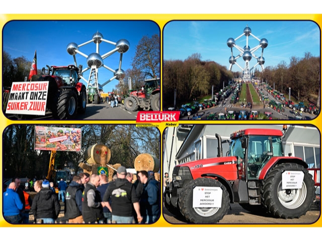 Brüksel'de çiftçilerden traktörlü MERCOSUR protestosu